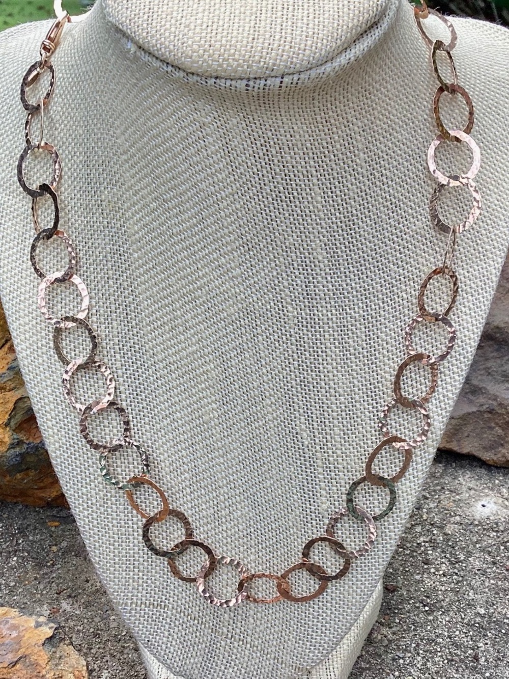 18K Rose Gold over Bronze Hammered Link Necklace, 20''